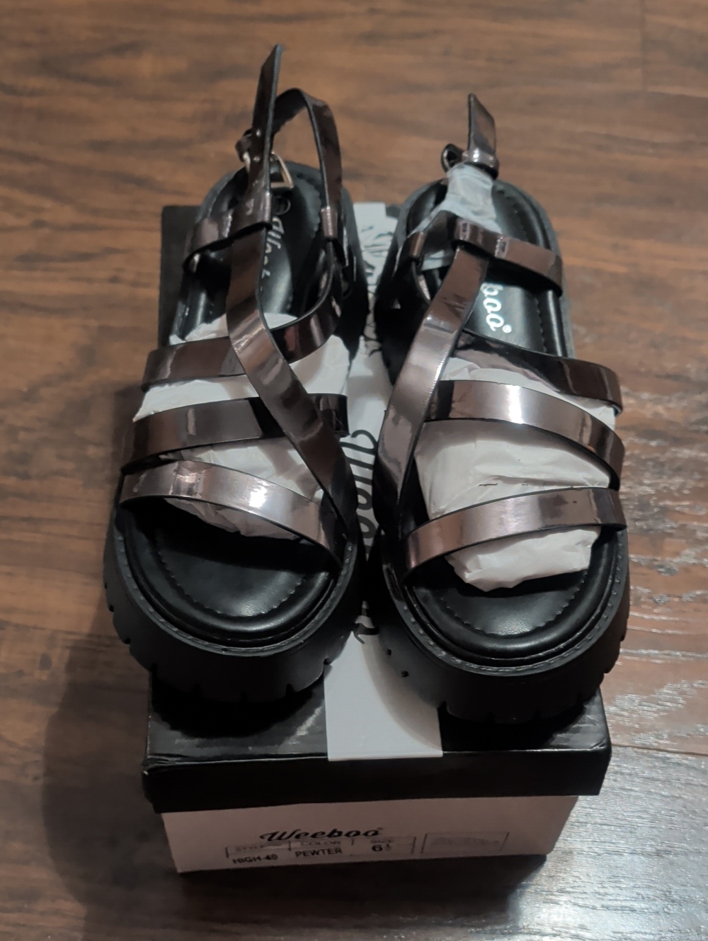 Wedge Strappy Metallic Pewter Women’s Sandals